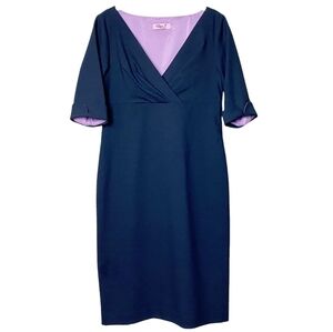 Eliza J‎ Navy Sheath Dress 6 surplice knee length half sleeves cocktail event